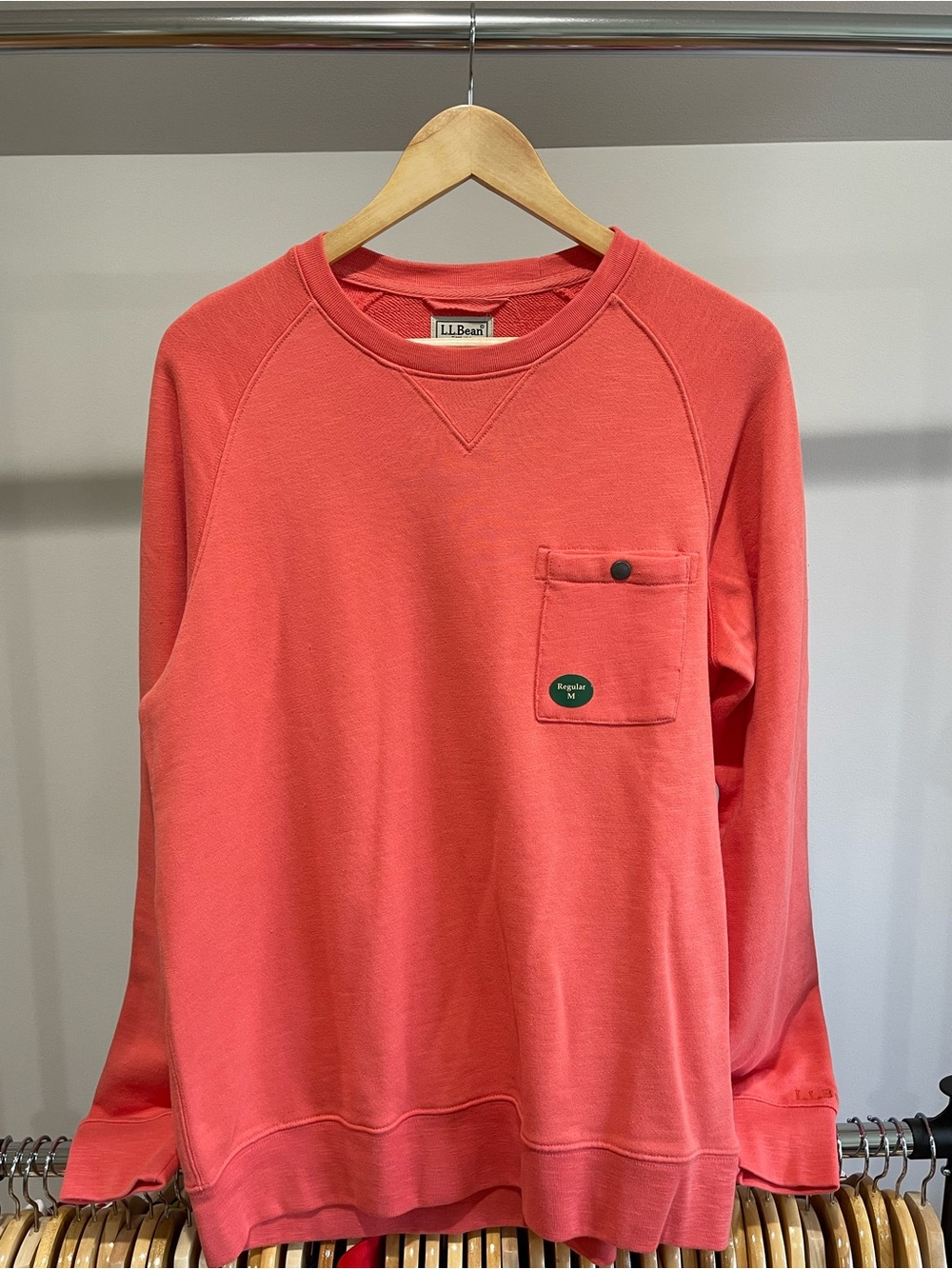 L.L. Bean Men's Coral Pocket Crewneck Sweatshirt